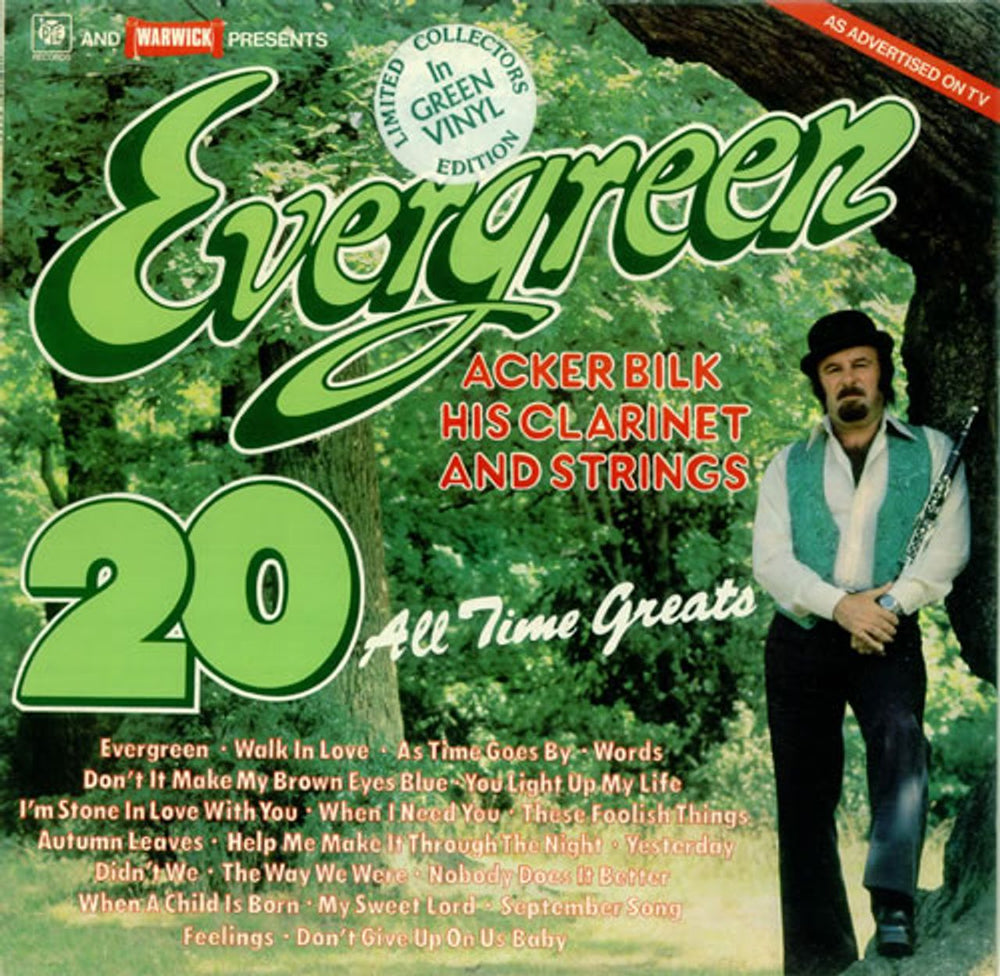 Acker Bilk Evergreen - 20 All Time Greats - Green Vinyl UK vinyl LP album (LP record) PW5045