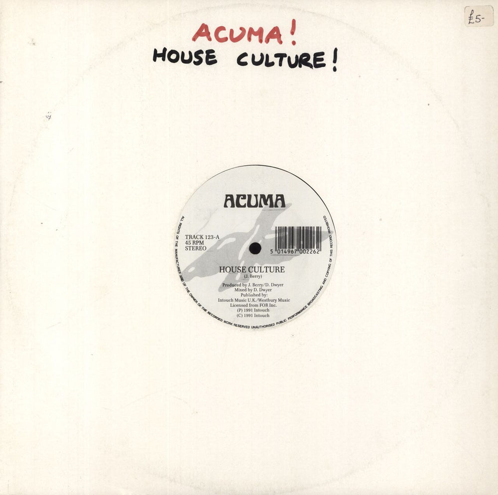 Acuma House Culture / Dance Ecstasy UK 12" vinyl single (12 inch record / Maxi-single) TRACK123