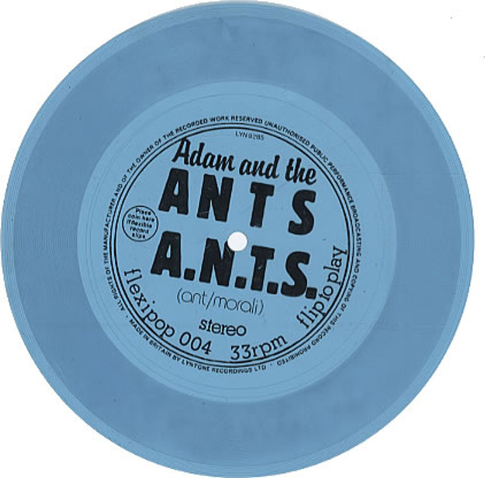 Adam & The Ants A.N.T.S. - Blue Flexi UK 7" vinyl single (7 inch record / 45) FLEXIPOP004