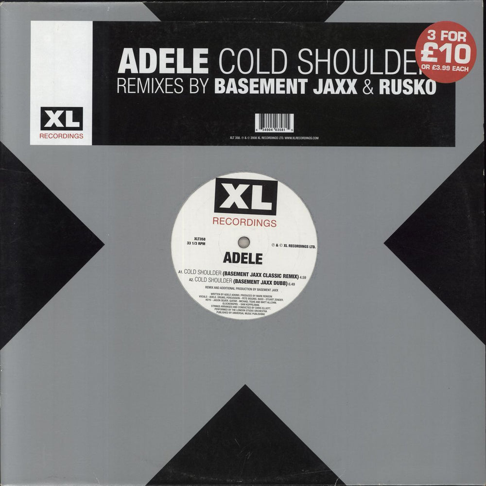 Adele COLD SHOULDER REMIXES UK 12" vinyl single (12 inch record / Maxi-single) XLT358