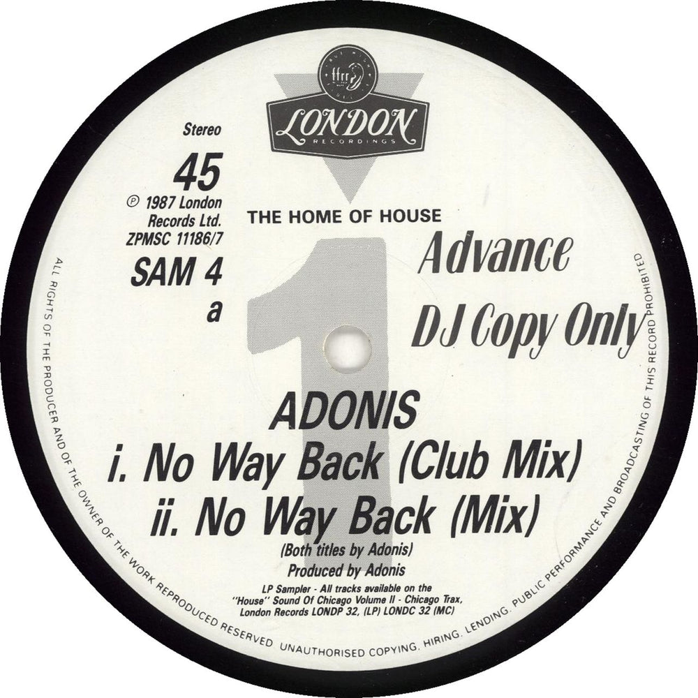 Adonis No Way Back/ 7 Ways To Jack/ Can You Feel It UK Promo 12" vinyl single (12 inch record / Maxi-single) SAM4