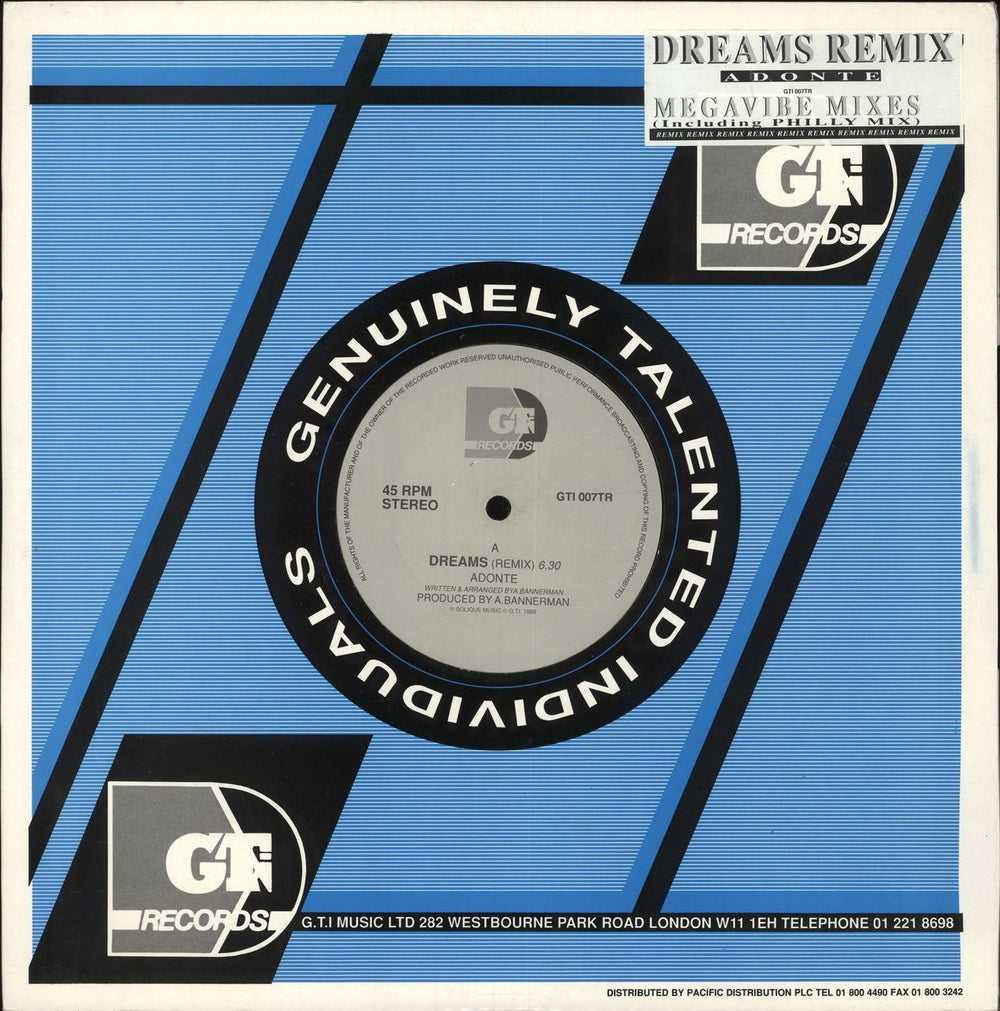 Adonte Dreams UK 12" vinyl single (12 inch record / Maxi-single) GTI007TR