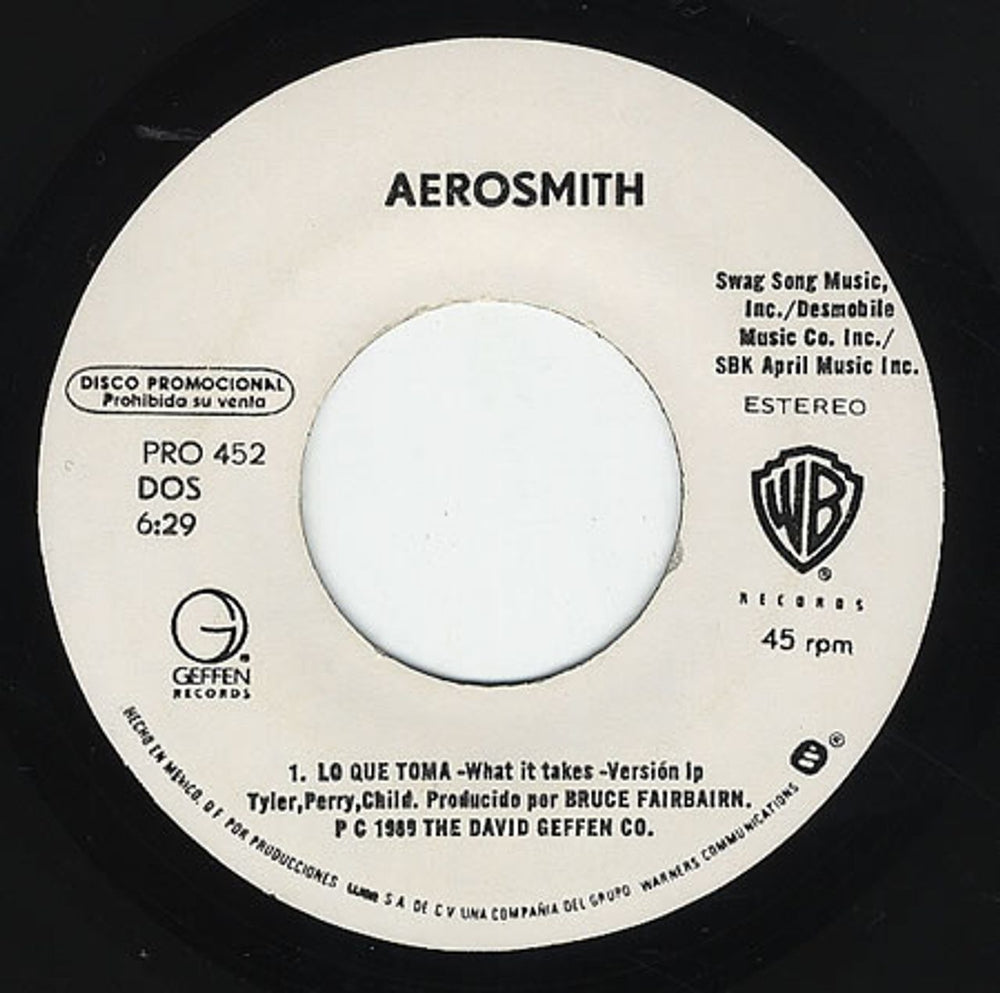 Aerosmith La Que Toma - What It Takes Mexican Promo 7" vinyl single (7 inch record / 45) PRO-452