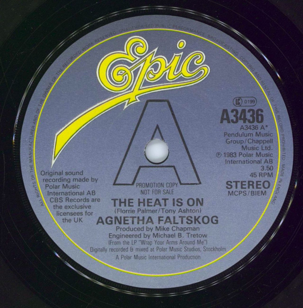 Agnetha Fältskog The Heat Is On - A Label UK Promo 7" vinyl single (7 inch record / 45) AGN07TH02113