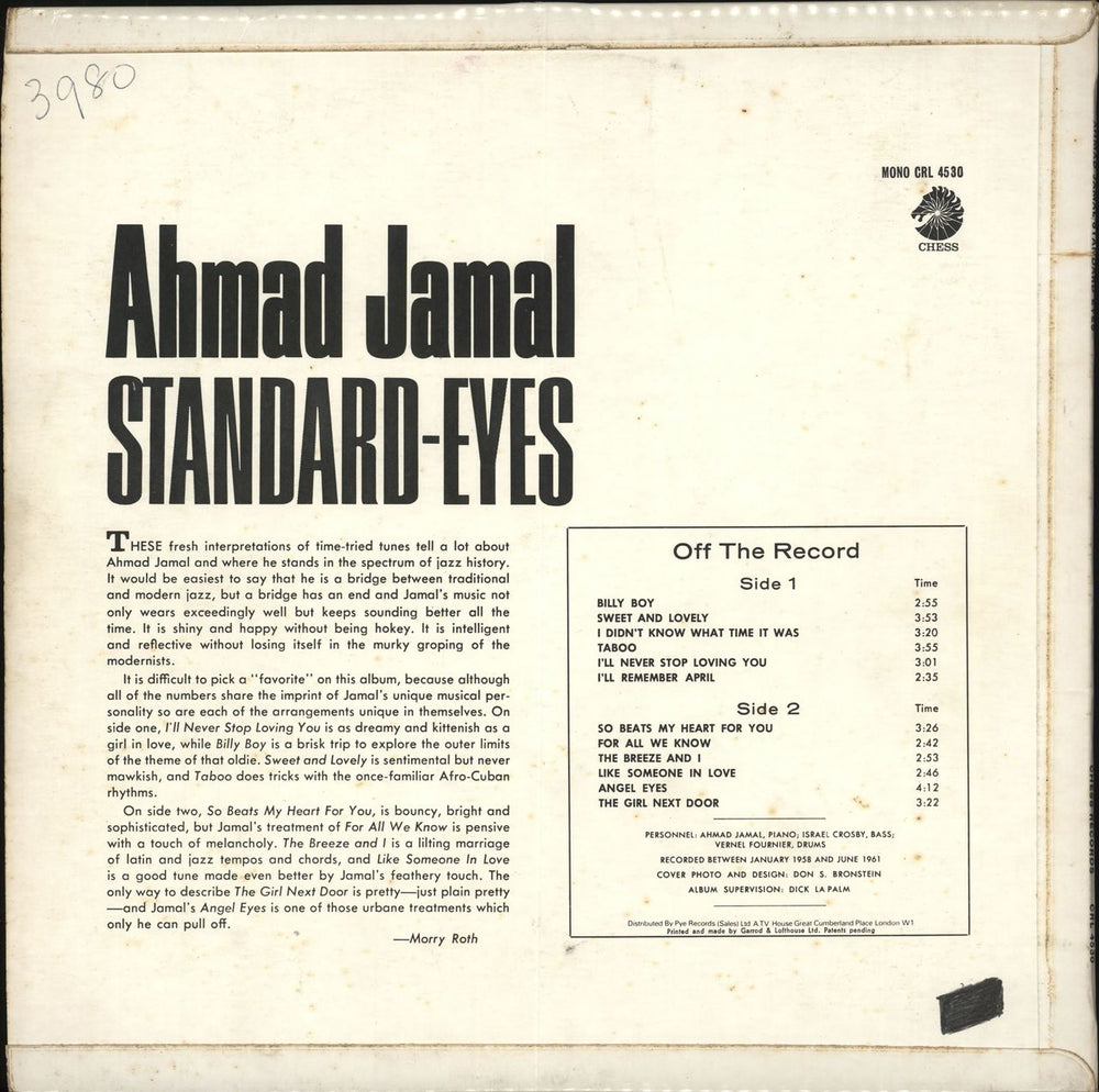 Ahmad Jamal Standard-Eyes UK vinyl LP album (LP record)