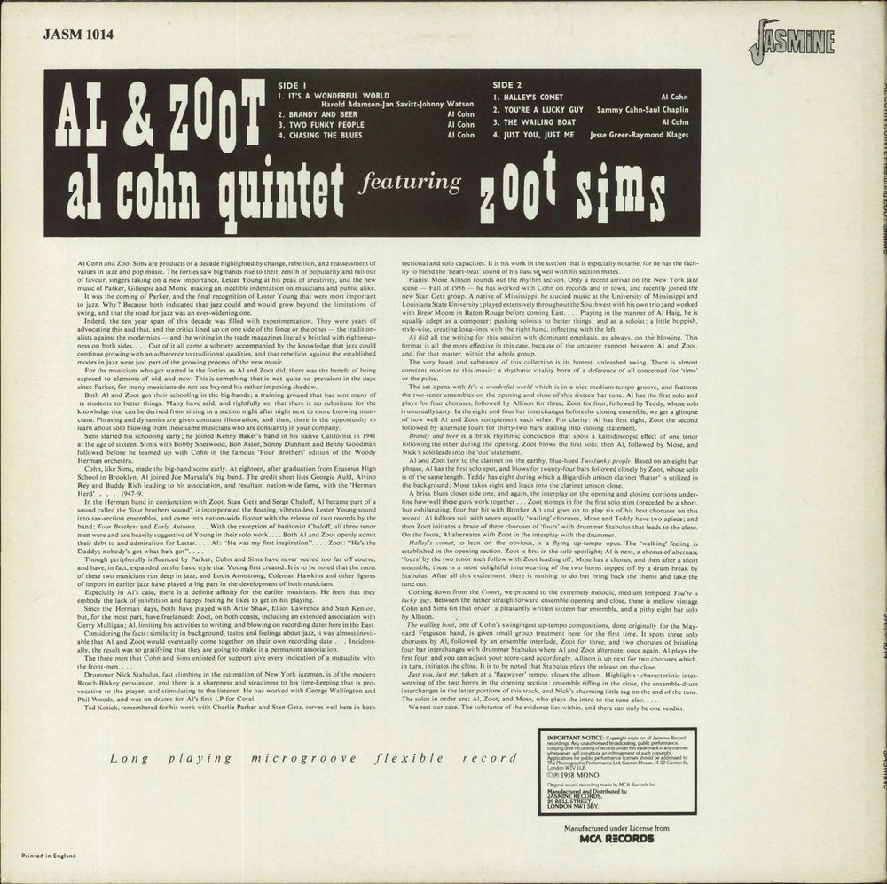 Al Cohn & Zoot Sims 1957 UK vinyl LP album (LP record) 076732137710