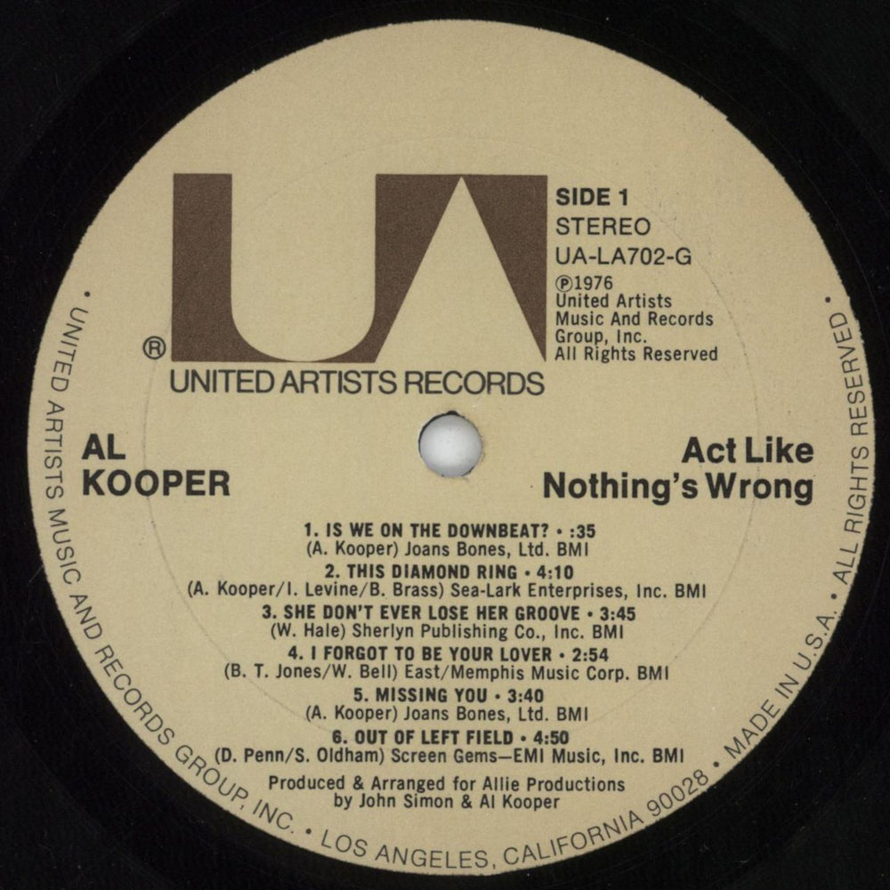 Al Kooper Act Like Nothing's Wrong US vinyl LP album (LP record) ALKLPAC390743