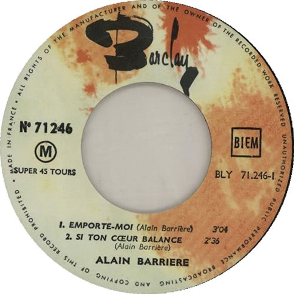 Alain Barriere Alain Barriere EP French 7" vinyl single (7 inch record / 45) AOH07AL637737