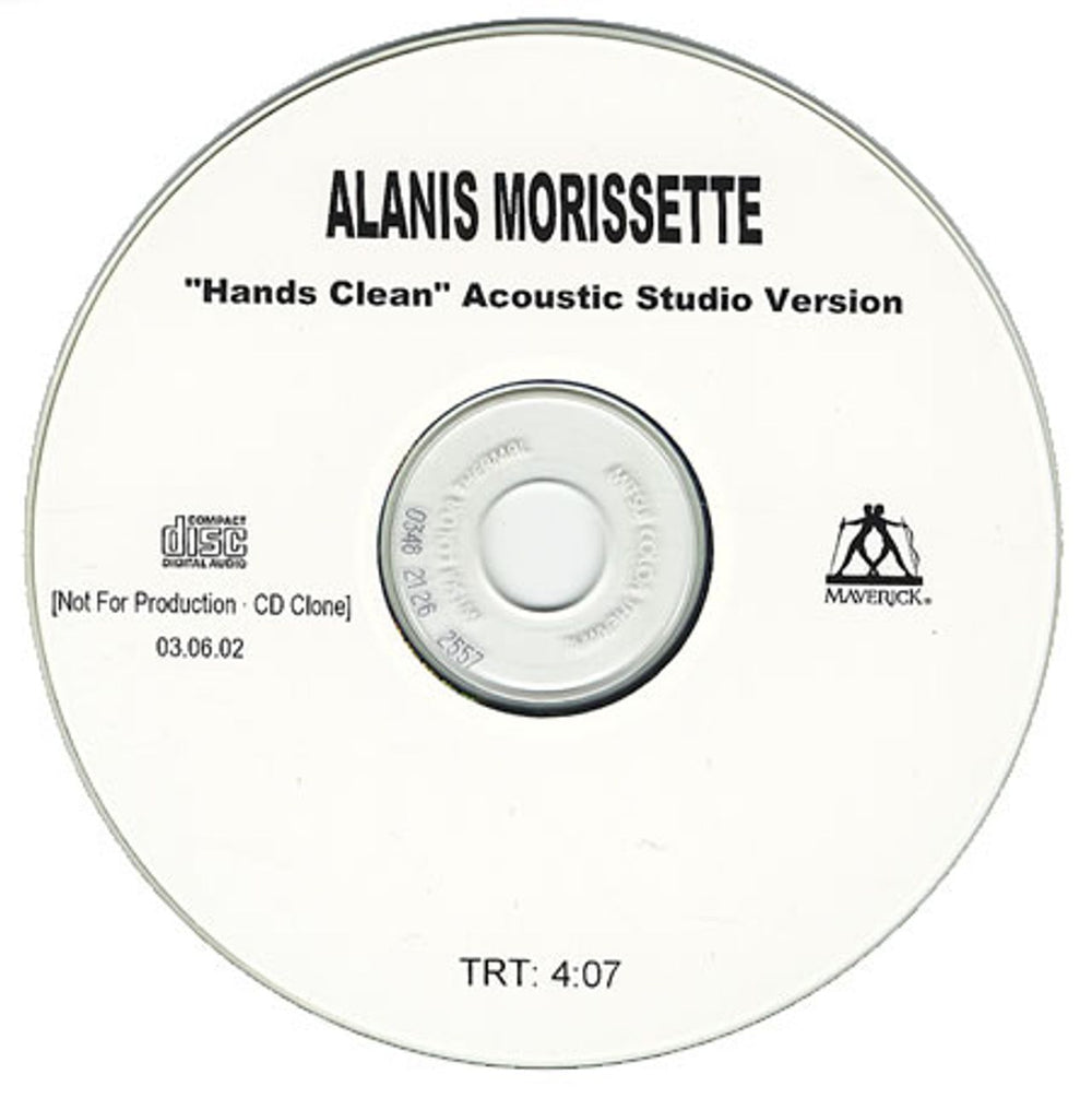 Alanis Morissette Hands Clean - Acoustic Studio Version US Promo CD-R acetate CD-R ACETATE