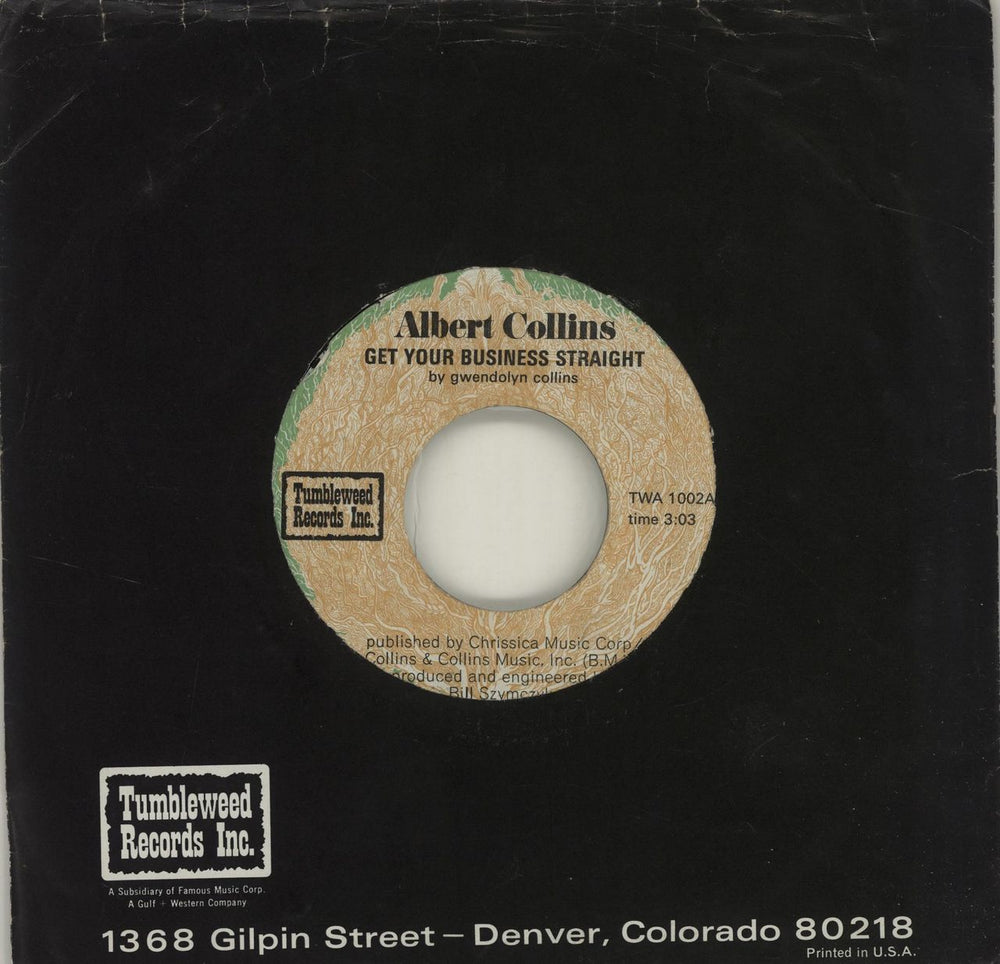 Albert Collins Get Your Business Straight US 7" vinyl single (7 inch record / 45) TWA1002