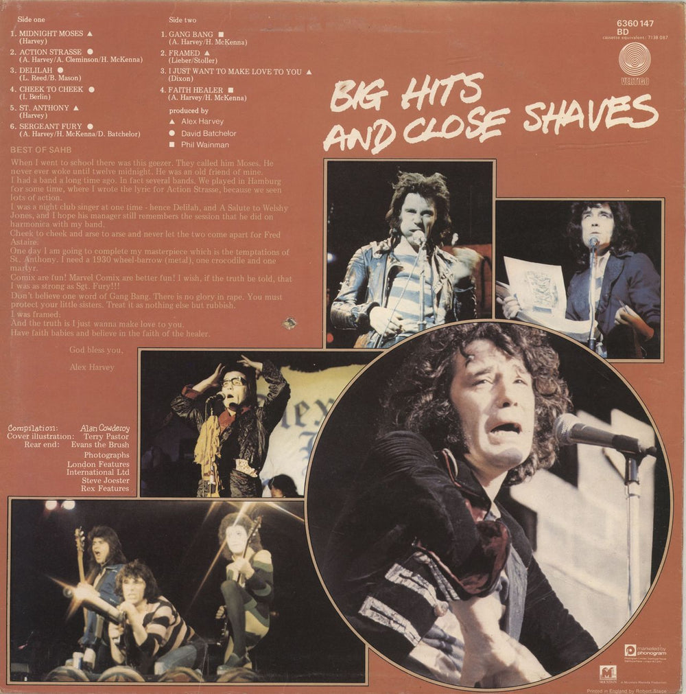 Alex Harvey (UK) Big Hits & Close Shaves UK vinyl LP album (LP record)