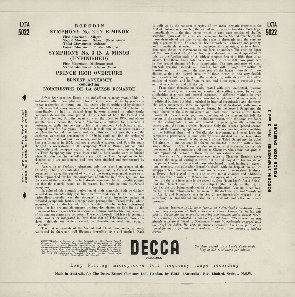 Alexander Borodin Symphony No. 2 in B Minor / Symphony No. 3 in A Minor / Prince Igor Overture UK vinyl LP album (LP record)