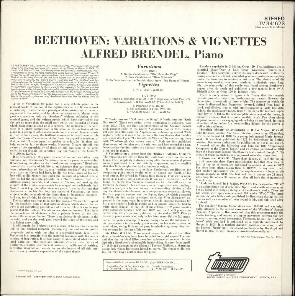 Alfred Brendel Beethoven: Variations & Vignettes UK vinyl LP album (LP record)