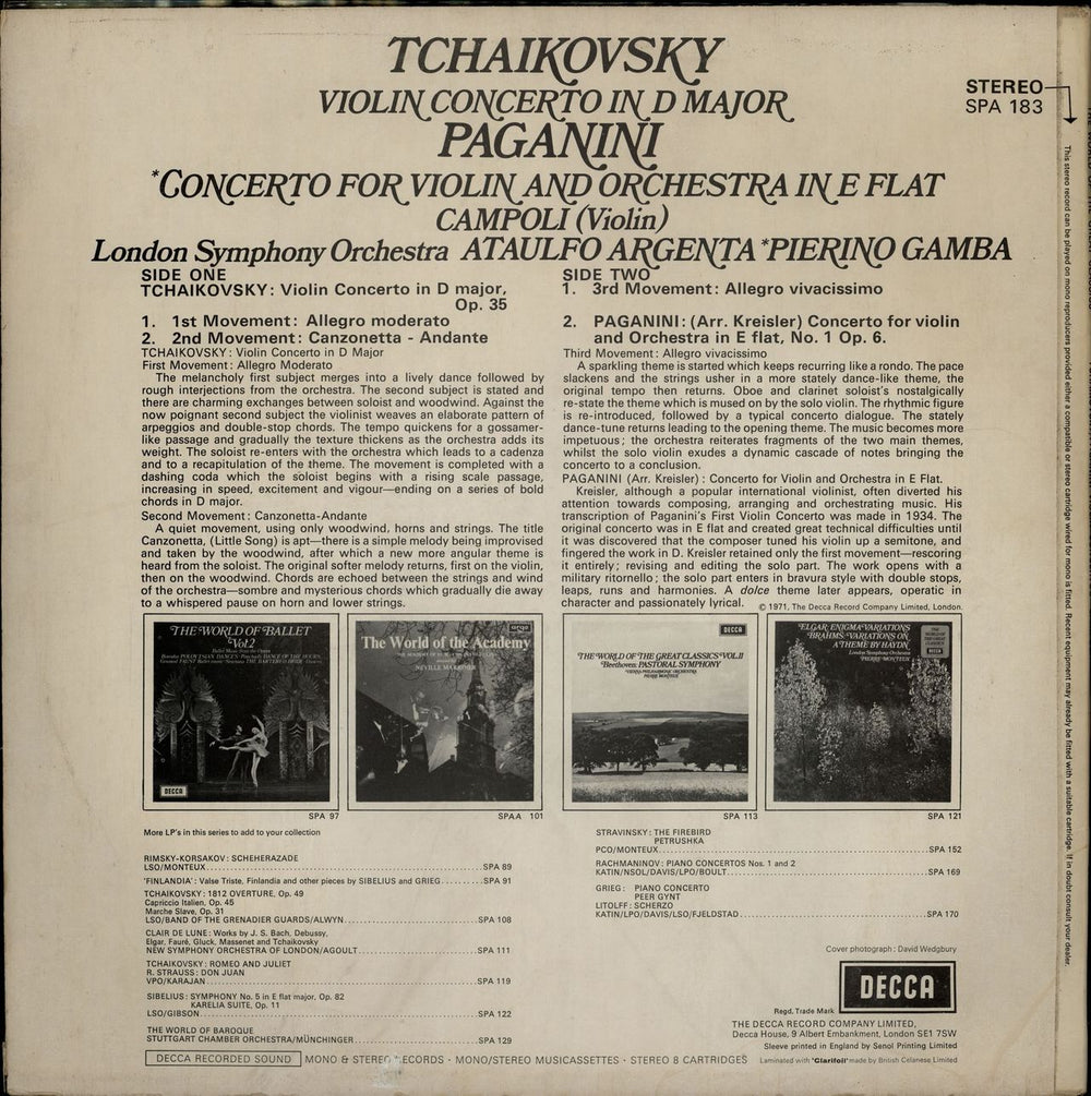 Alfredo Campoli Tchaikovsky: Violin Concerto / Paganini: Violin Concerto No. 1 UK vinyl LP album (LP record)