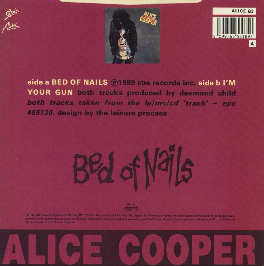 Alice Cooper Bed Of Nails - Green Vinyl - EX UK 7" vinyl single (7 inch record / 45)