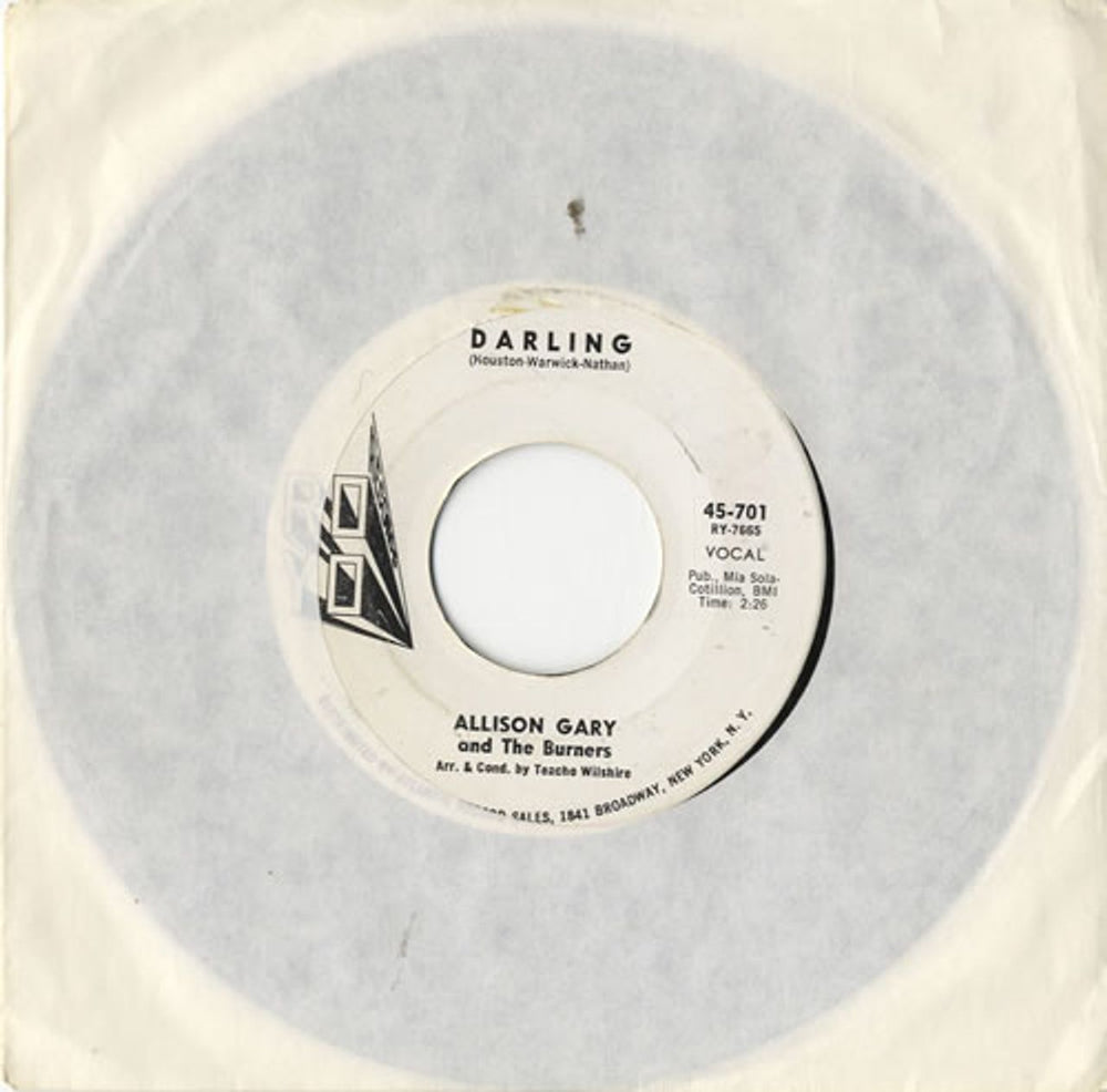 Allison Gary And The Burners Darling US Promo 7" vinyl single (7 inch record / 45) 45-701