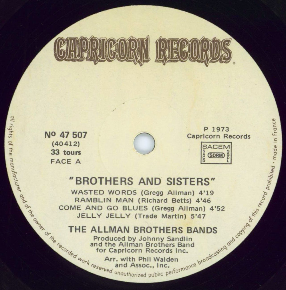 Allman Brothers Band Brothers And Sisters French vinyl LP album (LP record) ABRLPBR543477