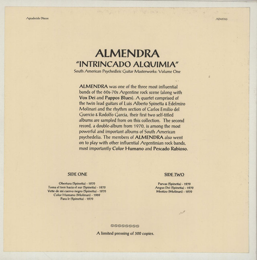 Almendra Intrincado Alquimia Argentinean vinyl LP album (LP record)