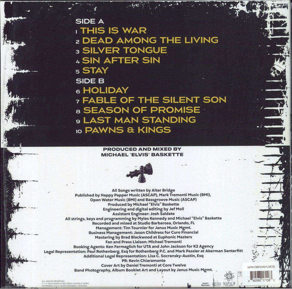 Alter Bridge Pawns & Kings - Orange/Black Marbled UK vinyl LP album (LP record) 840588171583