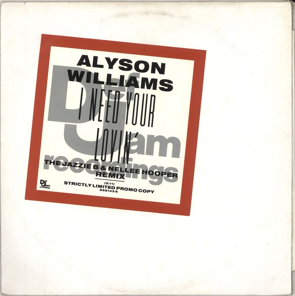 Alyson Williams I Need Your Lovin' UK Promo 12" vinyl single (12 inch record / Maxi-single) XPR1439