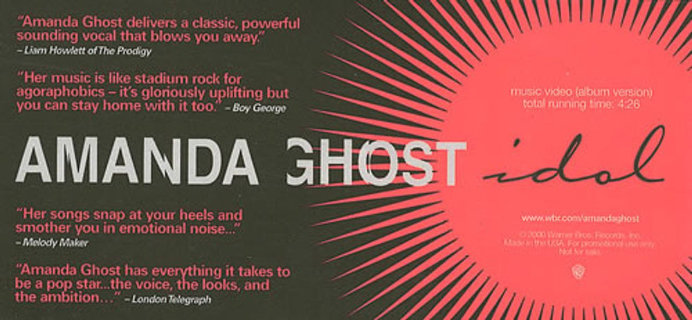 Amanda Ghost Idol US Promo video (VHS or PAL or NTSC) PROMO VIDEO