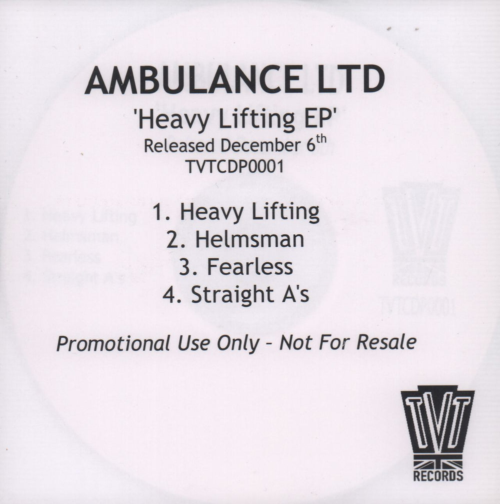 Ambulance Ltd Heavy Lifting EP UK Promo CD-R acetate TVTCDP0001