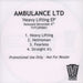 Ambulance Ltd Heavy Lifting EP UK Promo CD-R acetate TVTCDP0001