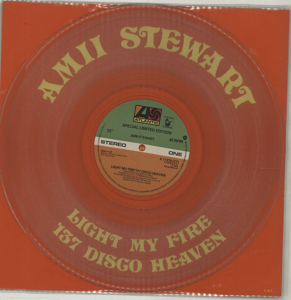 Amii Stewart Light My Fire - clear vinyl UK 12" vinyl single (12 inch record / Maxi-single) K11278CT