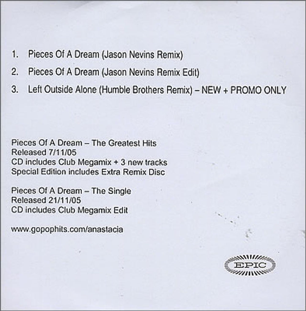 Anastacia Pieces Of A Dream - 3-track UK Promo CD-R acetate A.CCRPI369990