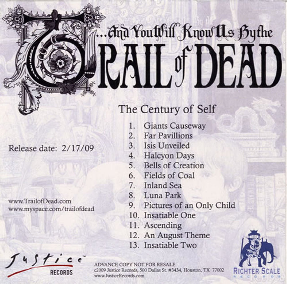 And You Will Know Us By The Trail Of Dead The Century Of Self US Promo CD-R acetate CDR-ACETATE