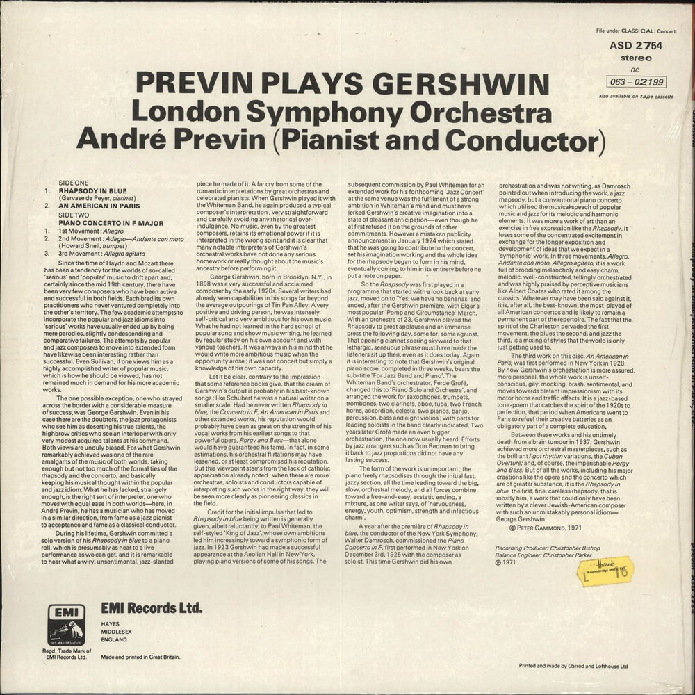 André Previn Previn Plays Gershwin - 2nd UK vinyl LP album (LP record)