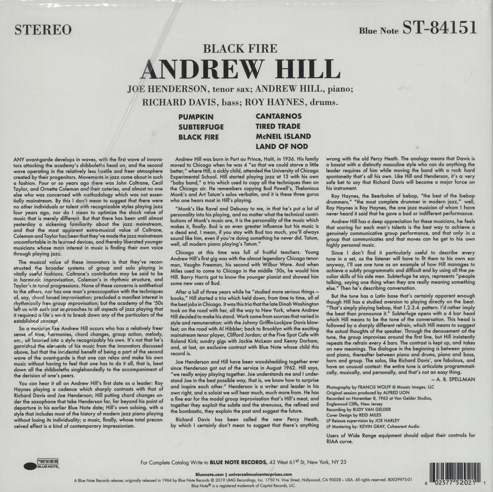 Andrew Hill Black Fire - 180gm - Tone Poet Series US vinyl LP album (LP record) 602577520211