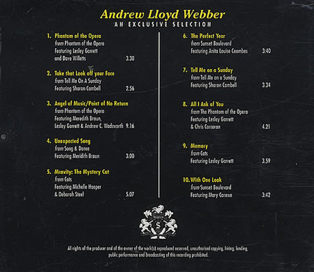 Andrew Lloyd Webber An Exclusive Selection US Promo CD album (CDLP) ALWCDAN218500