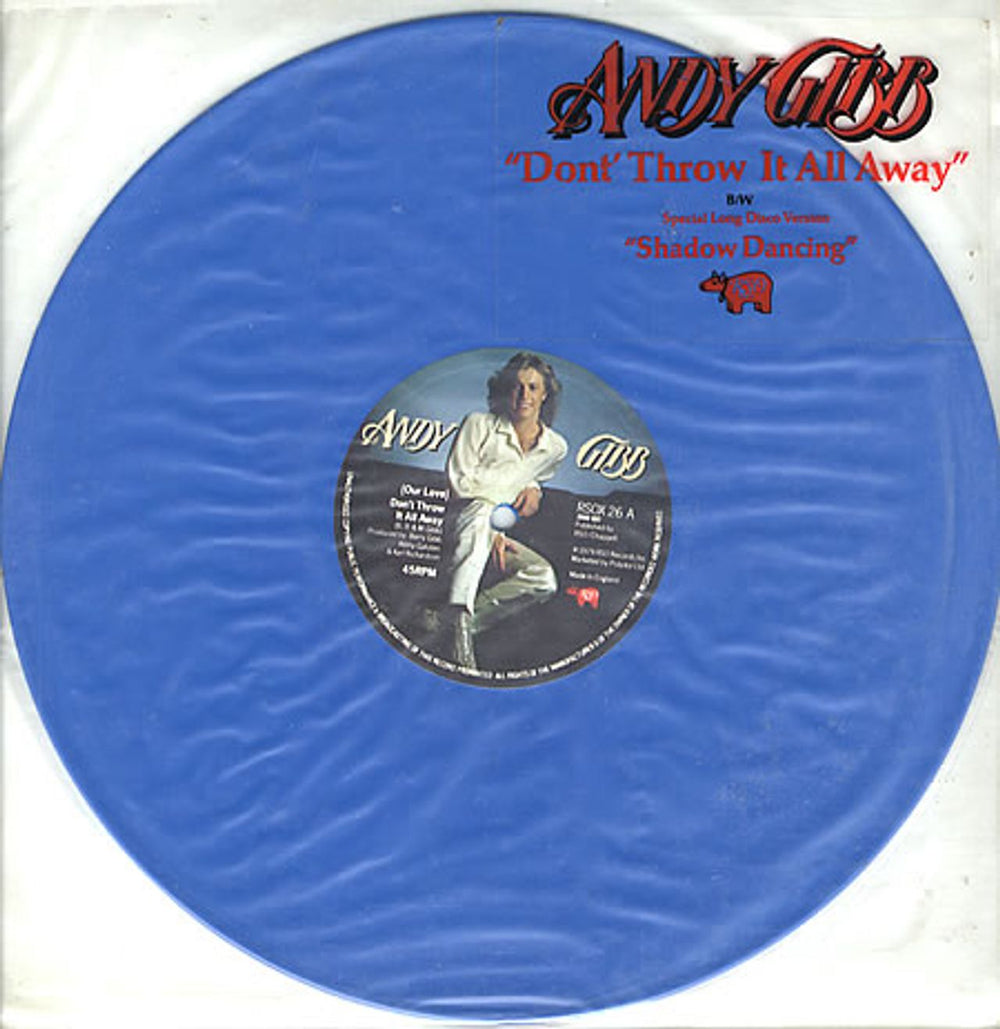 Andy Gibb Don't Throw It All Away - Blue Vinyl UK 12" vinyl single (12 inch record / Maxi-single) RSOX26