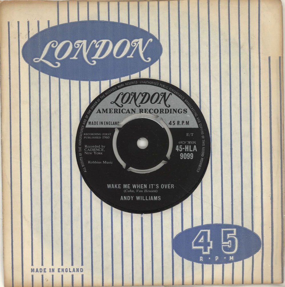 Andy Williams Wake Me When It's Over UK 7" vinyl single (7 inch record / 45) 45-HLA9099