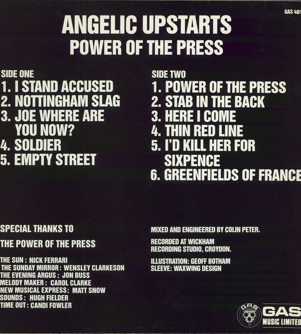 Angelic Upstarts Power Of The Press UK vinyl LP album (LP record)