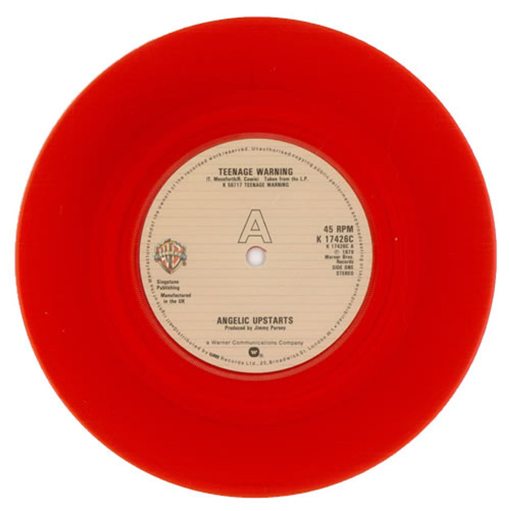 Angelic Upstarts Teenage Warning - Red Vinyl UK 7" vinyl single (7 inch record / 45) K17426C