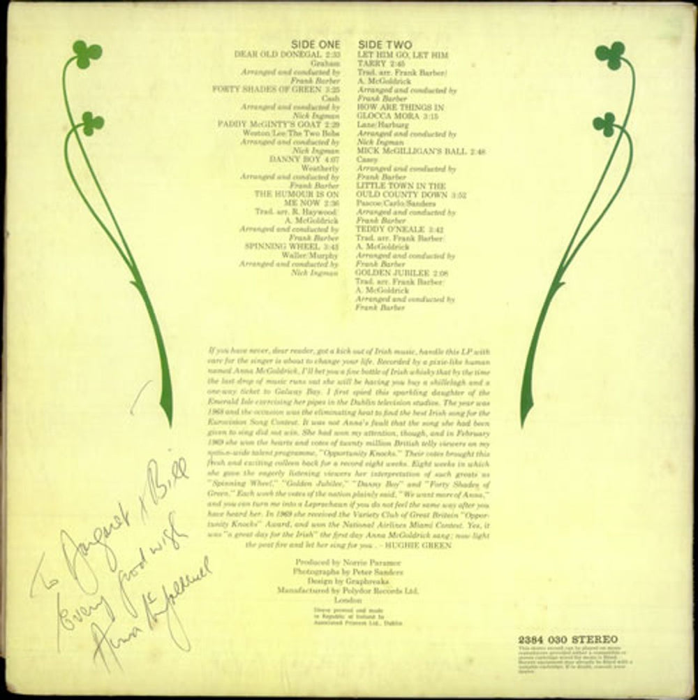 Anna McGoldrick It's Herself - Autographed Irish vinyl LP album (LP record) A2OLPIT530345