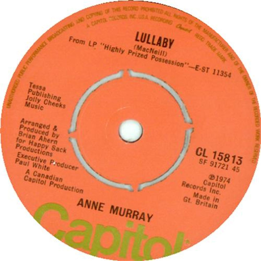 Anne Murray Lullaby UK 7" vinyl single (7 inch record / 45) CL15813