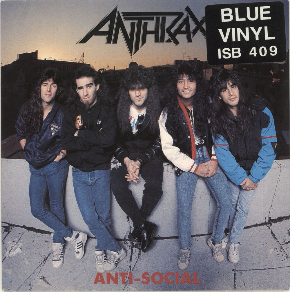 Anthrax Anti-Social - Blue Vinyl UK 7" vinyl single (7 inch record / 45) ISB409