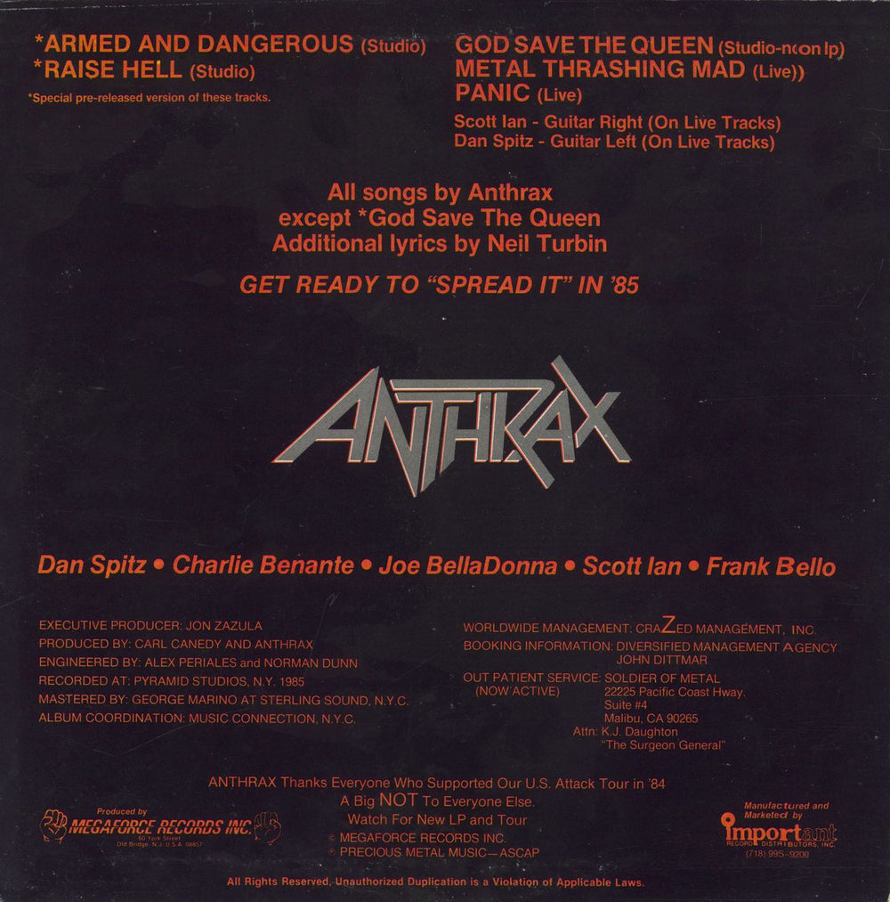 Anthrax Armed And Dangerous US 12" vinyl single (12 inch record / Maxi-single) 020286700517