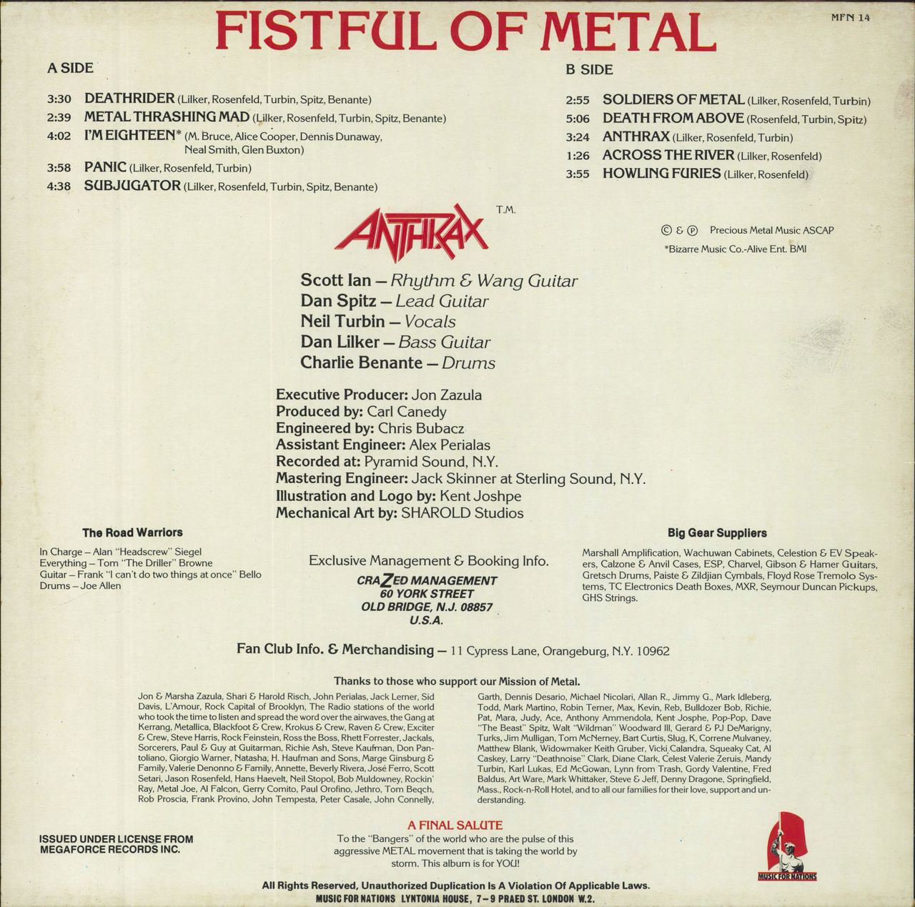 Anthrax Fistful Of Metal UK Vinyl LP —