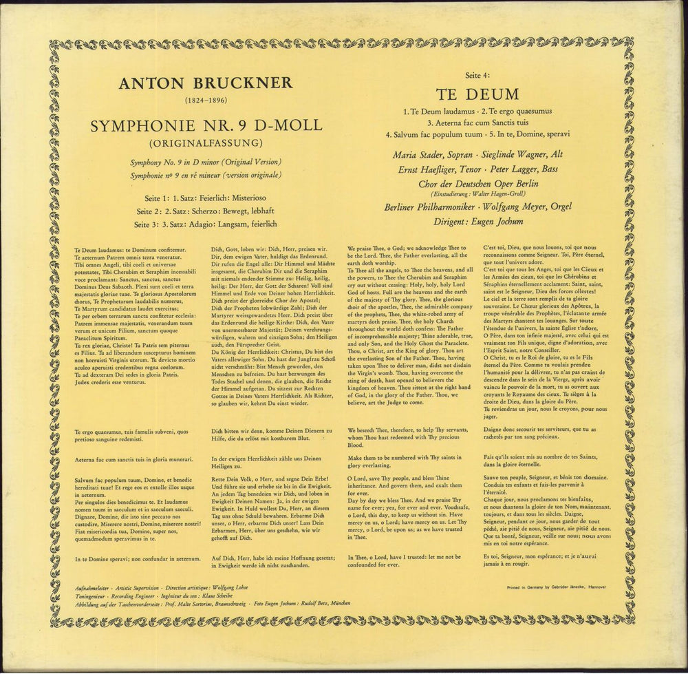 Anton Bruckner Anton Bruckner: Symphonie Nr. 9 · Te Deum German 2-LP vinyl record set (Double LP Album)