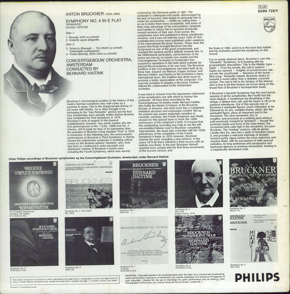 Anton Bruckner Bruckner: Symphony No. 4 "Romantic" Dutch vinyl LP album (LP record)