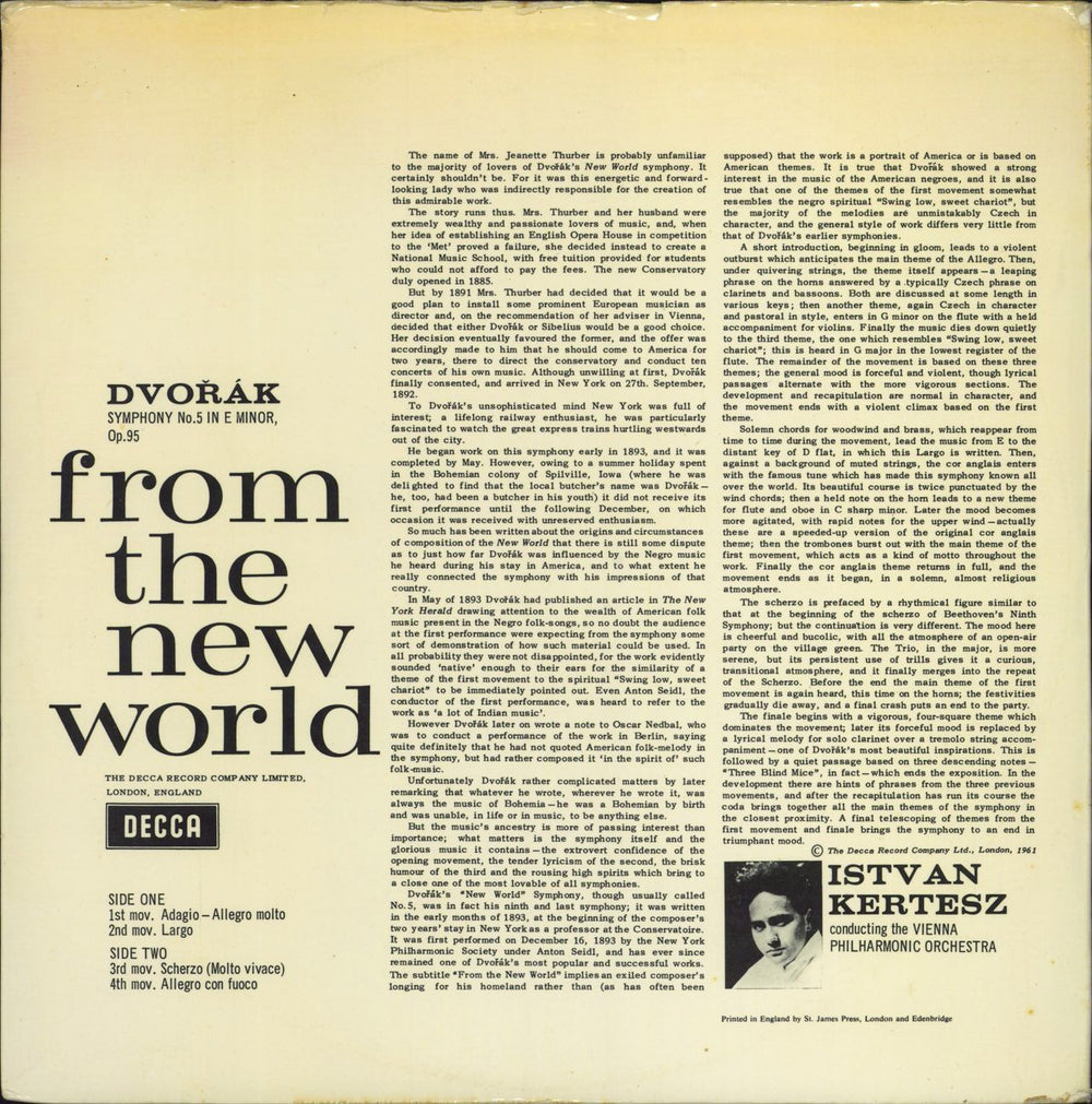Antonín Dvorák From The New World Symphony No. 5 in E Minor, Op.95 - EX UK vinyl LP album (LP record)