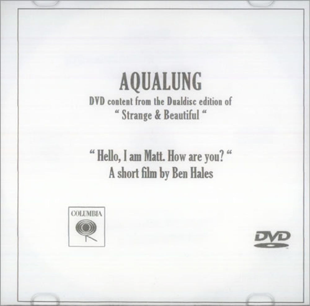 Aqualung Strange & Beautiful US Promo promo DVD-R PROMO DVD-R