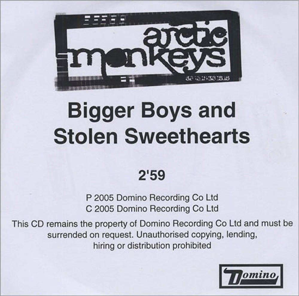 Arctic Monkeys Bigger Boys And Stolen Sweethearts UK Promo CD-R acetate CD-R