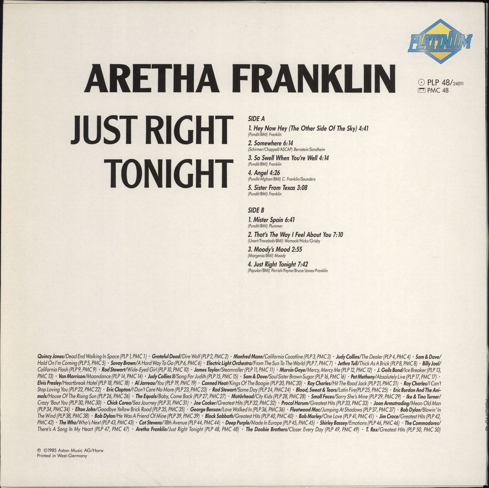 Aretha Franklin Just Right Tonight UK vinyl LP album (LP record)