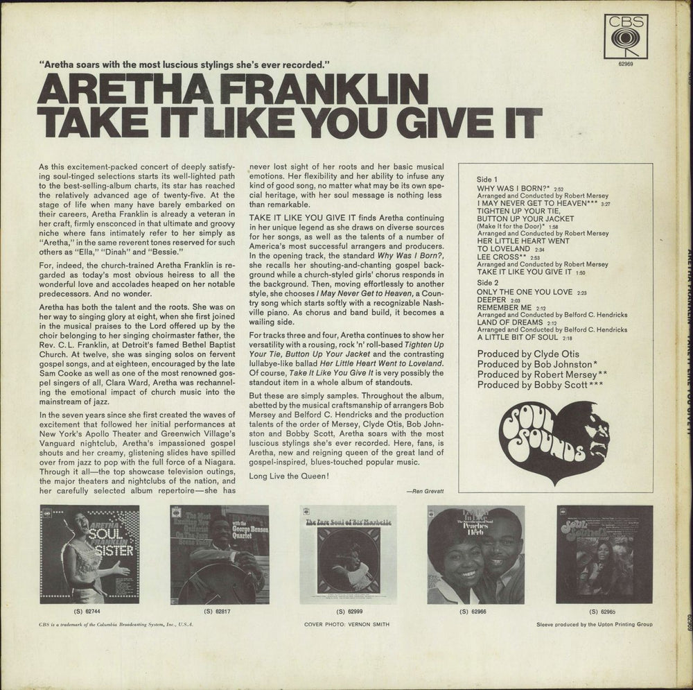 Aretha Franklin Take It Like You Give It UK vinyl LP album (LP record)