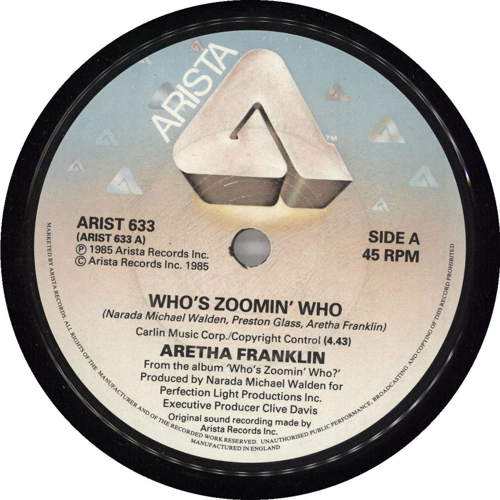 Aretha Franklin Who's Zoomin' Who - Solid UK 7" vinyl single (7 inch record / 45) ARIST633